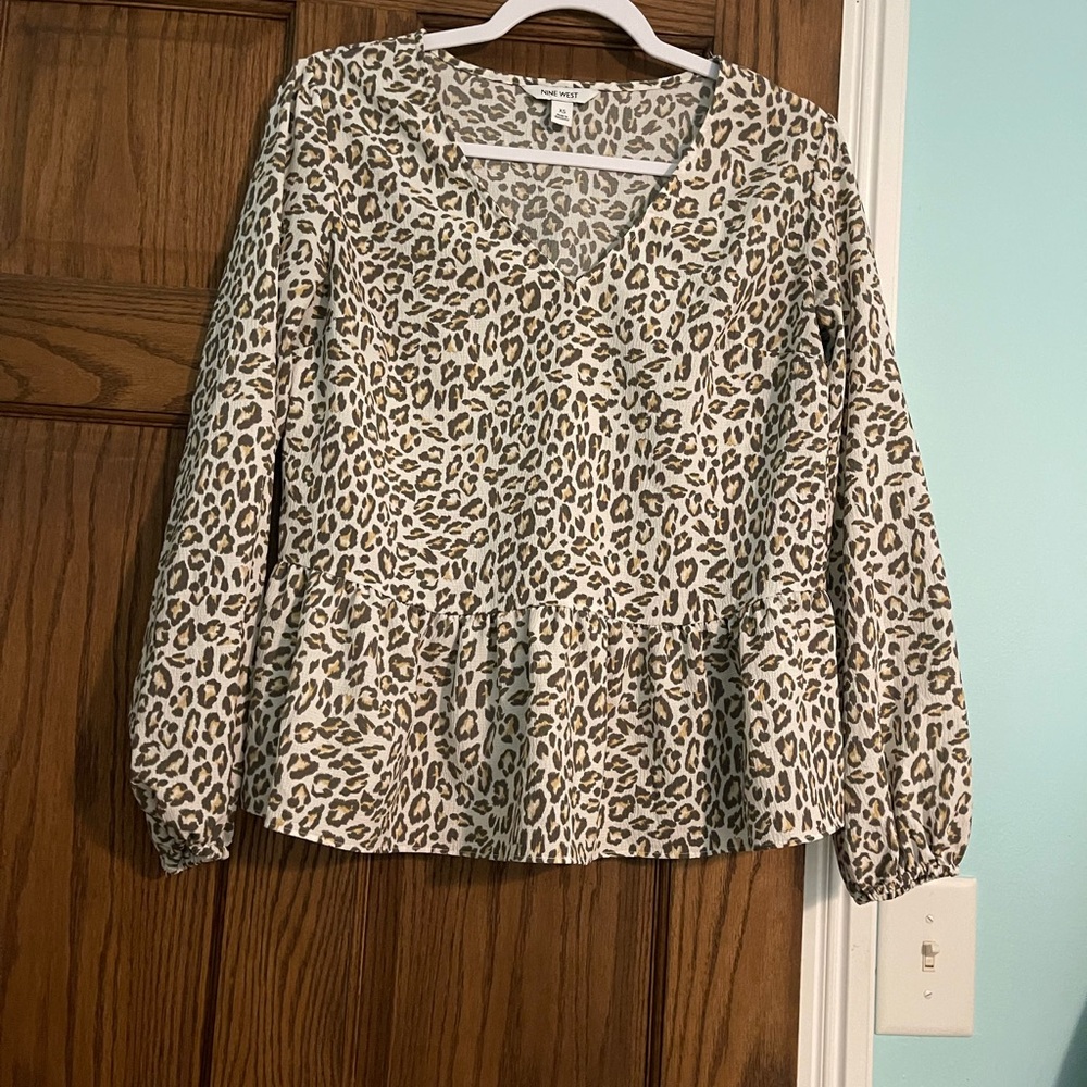 Nine West Multicolored Peplum Blouse with Long Sleeves